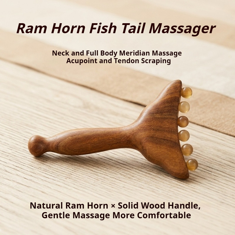 Massageador de Chifre e Cauda de Peixe com Pente de Sândalo para Meridianos e Ferramenta Gua Sha de Latão - Bastão de Be