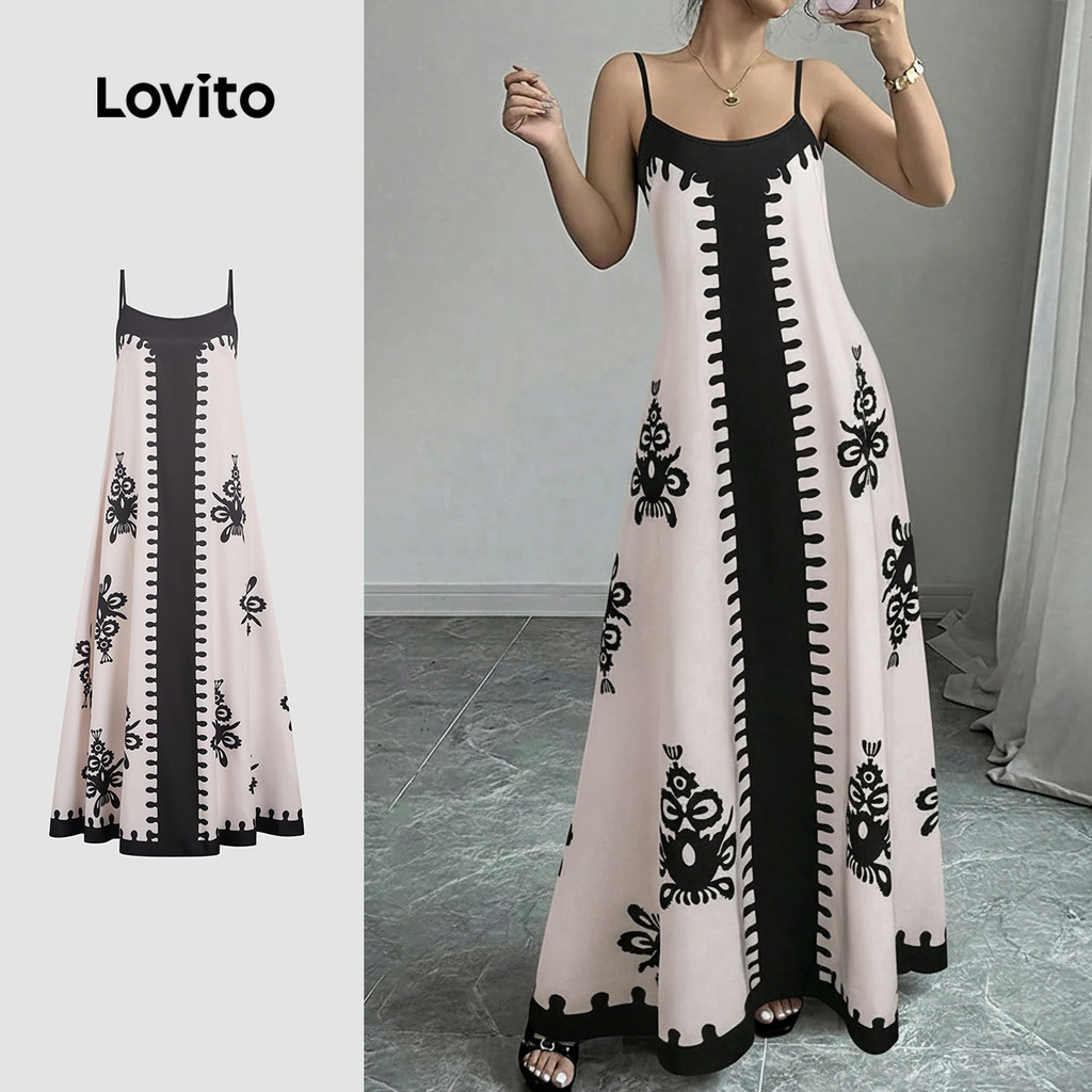 Lovito Vestido Boho Estilo Resort Colorblock Vestido Primavera/verão para Mulher