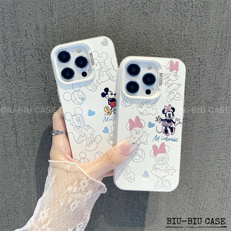 Capinha capa de Mickey  Minnie iPhone 17 11 12 13 15 14 16 Pro Max Xr Xs Max 7+ 8+ pulseira rosa Capa TPU choque