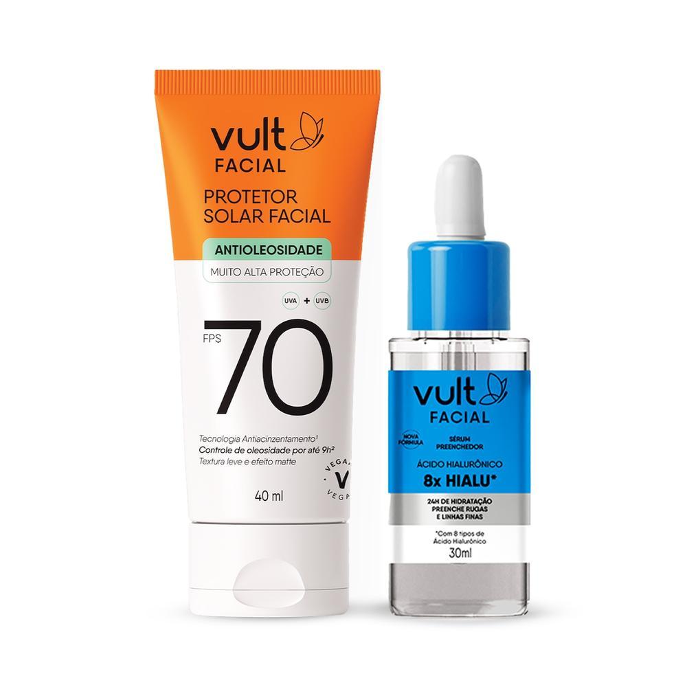Combo Proteção Facial: Protetor Solar Facial FPS 70 + Sérum Preenchedor Ácido Hialurônico 8x Hialu 40ml