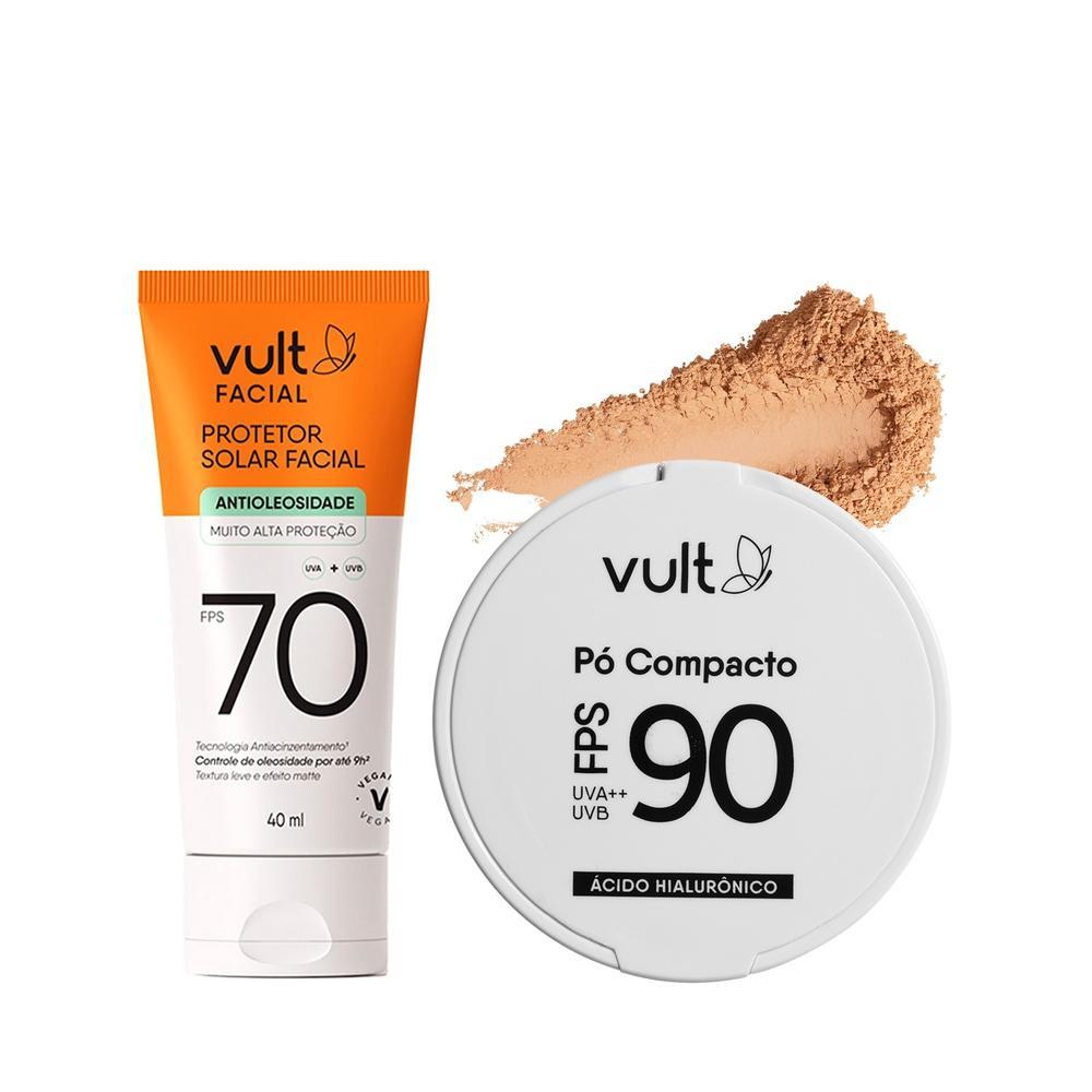 Combo Vult Proteção Facial: Protetor Solar Facial FPS 70 40ml + Pó Compacto Facial Médio Claro FPS 90 6g em Oferta na Shopee