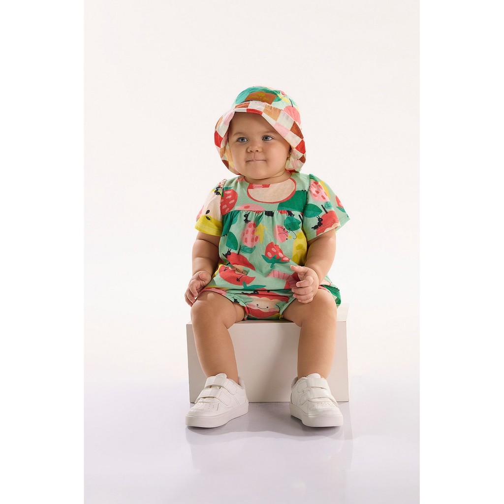 Conjunto Pomar Feliz para Bebê Menina com Bata e Calcinha Três e Já