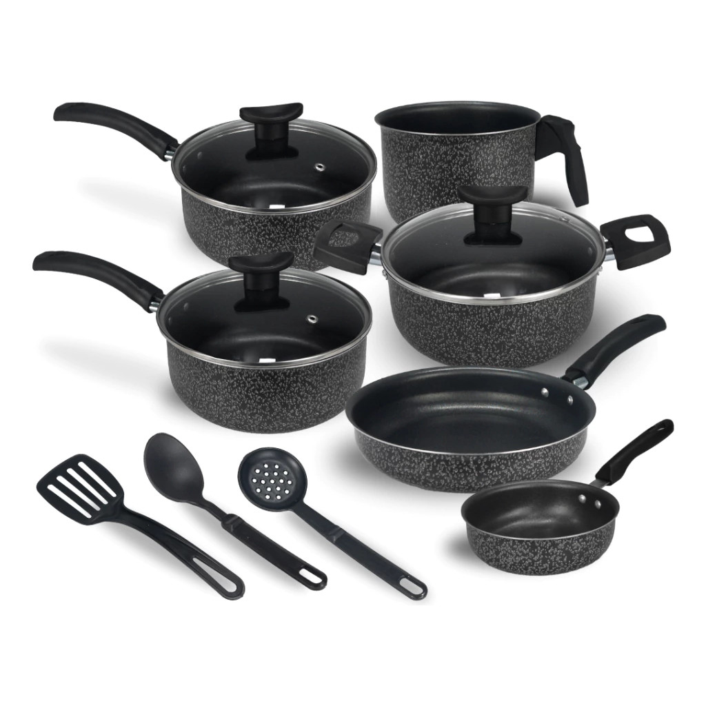 Jogo De Panelas Kit 9 Pçs Antiaderente Tampa Vidro Teflon