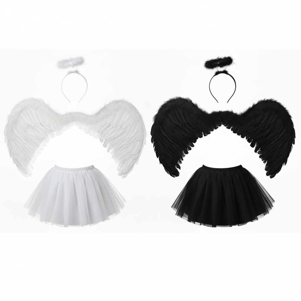 Kit Fantasia de Anjo Carnaval com arco Saia Asa anjinho - Cores Branco e Preto em Oferta na Shopee