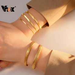 Pulseira De Corrente De Lâmina De Aço Inoxidável Vnox Para Mulheres E Meninas , Ouro 18K 5mm Estilo Simples Em Camadas J