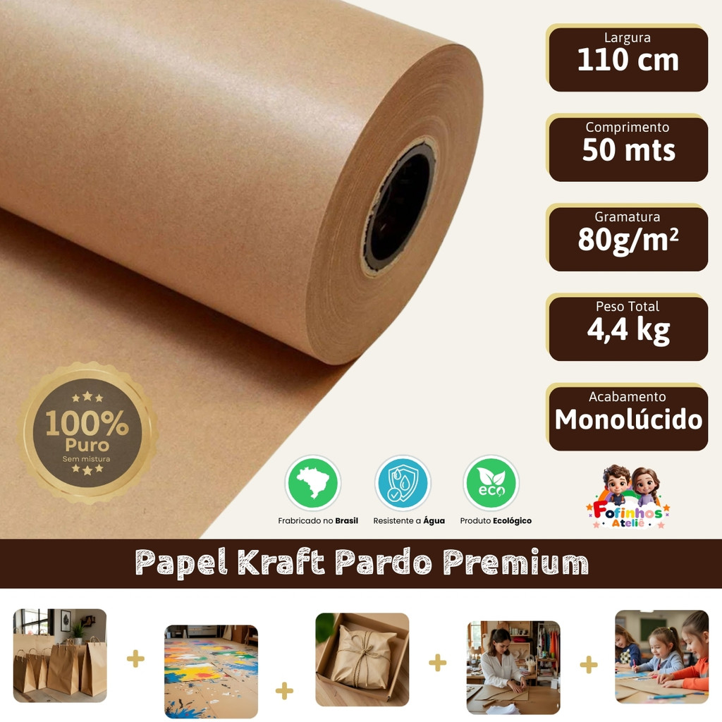 Papel Kraft 80g Com 110cm De Largura x 50 Metros Monolúcido - Comércio E Embalagens em Oferta na Shopee