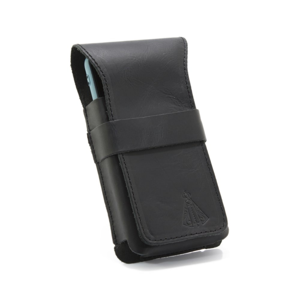 Bainha Capa Couro Protetora Celular Smartphone Nossa Senhora De Aparecida Passador Para Cinto