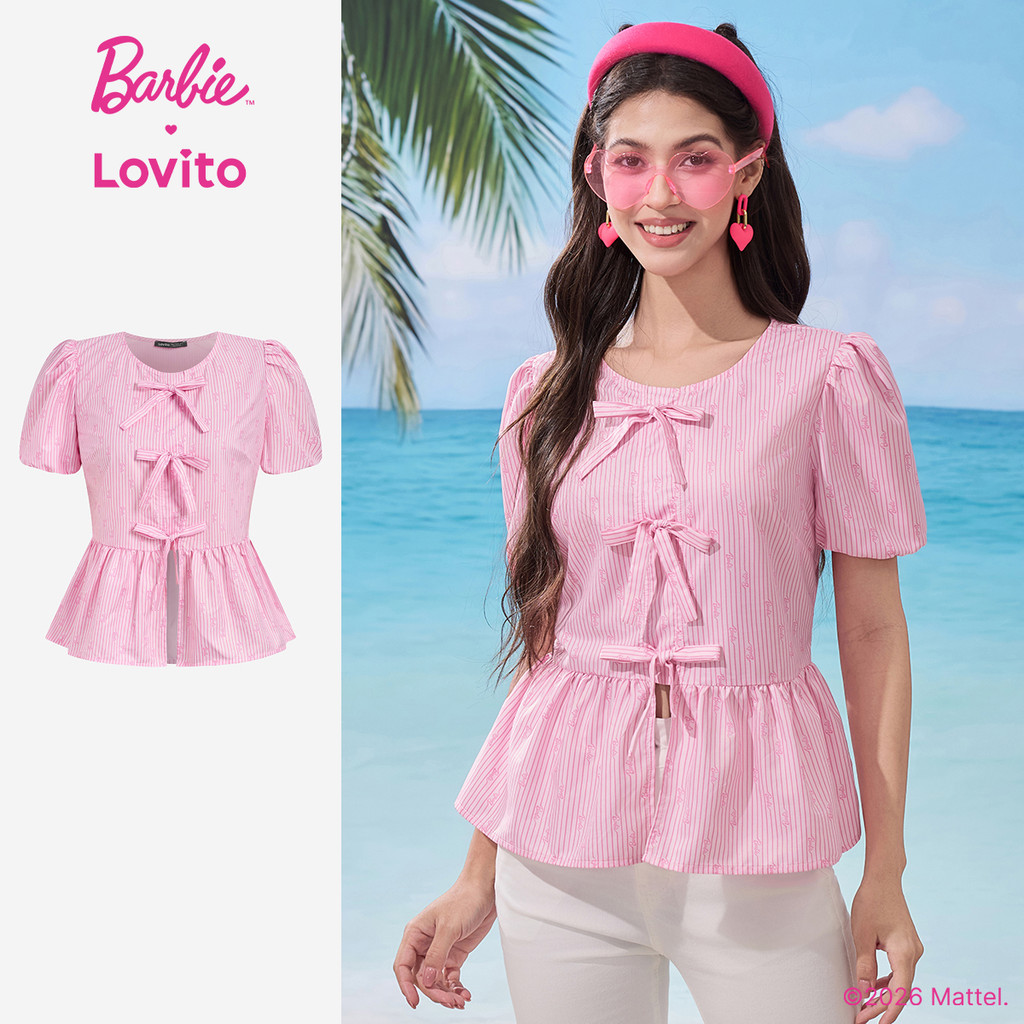 Barbie™ X Lovito Blusa Casual com Laço Frontal Primavera/verão Blusa Rosa para Mulheres LB1AD039 em Oferta na Shopee