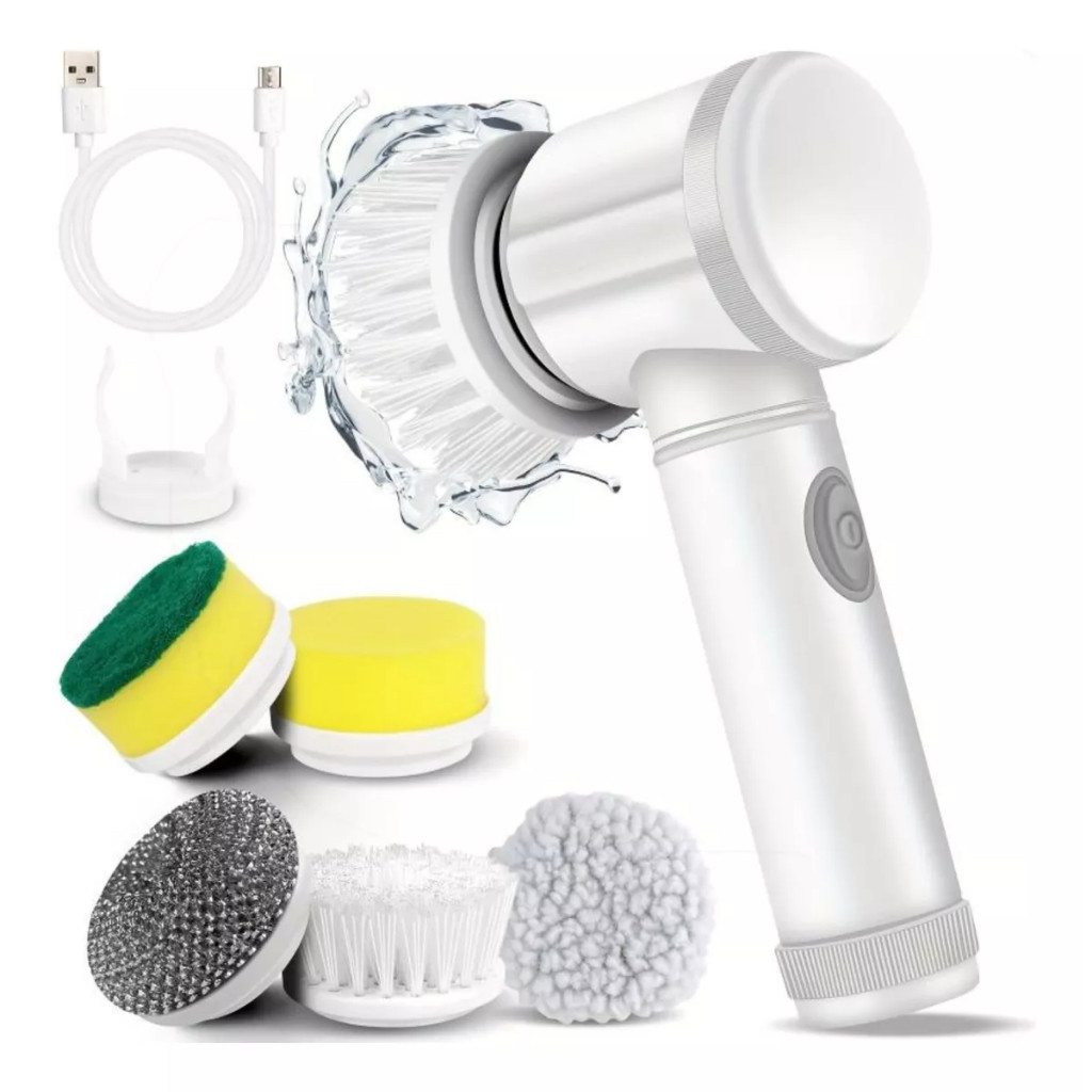 Escova de Limpeza 5 em 1 Sem Fio Limpador Multiuso Prático  Com Mais Duas Cabeças de Escova