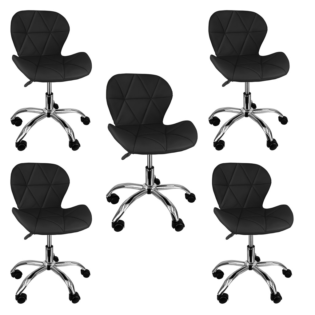Kit 5 Cadeiras Slim Office Estofada Base Giratória Cromada