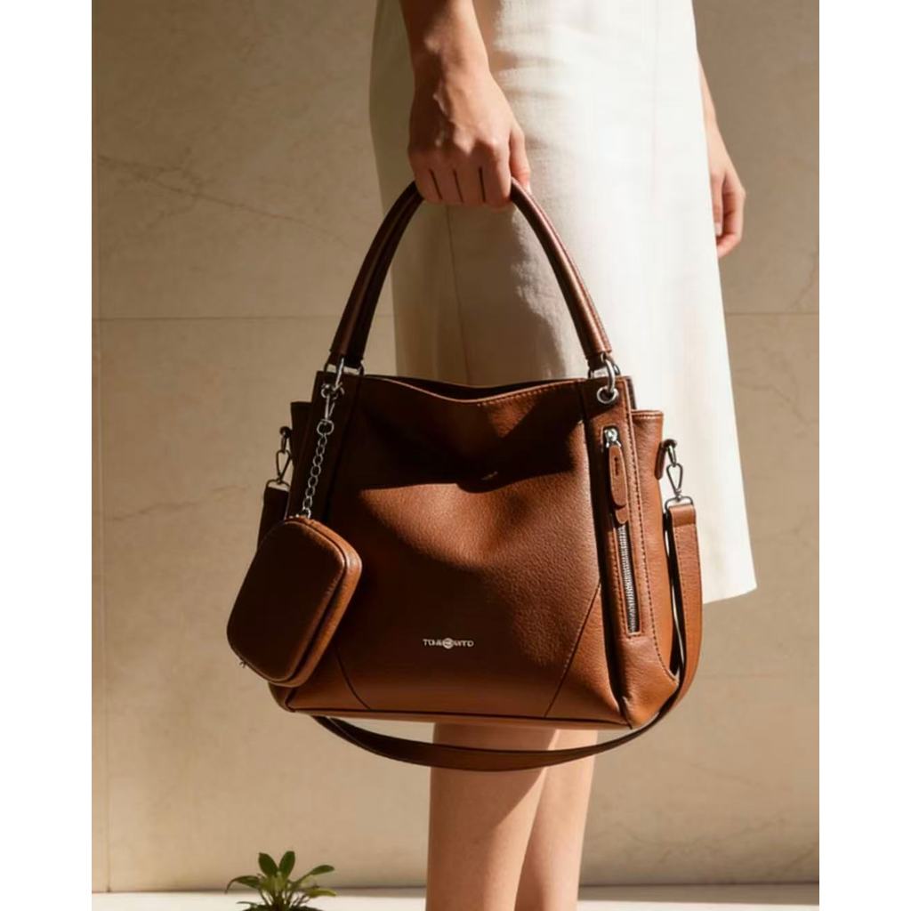 Bolsa Mochila Feminina Grande De Ombro Com Alça Transversal De Couro PU TM9034 LING