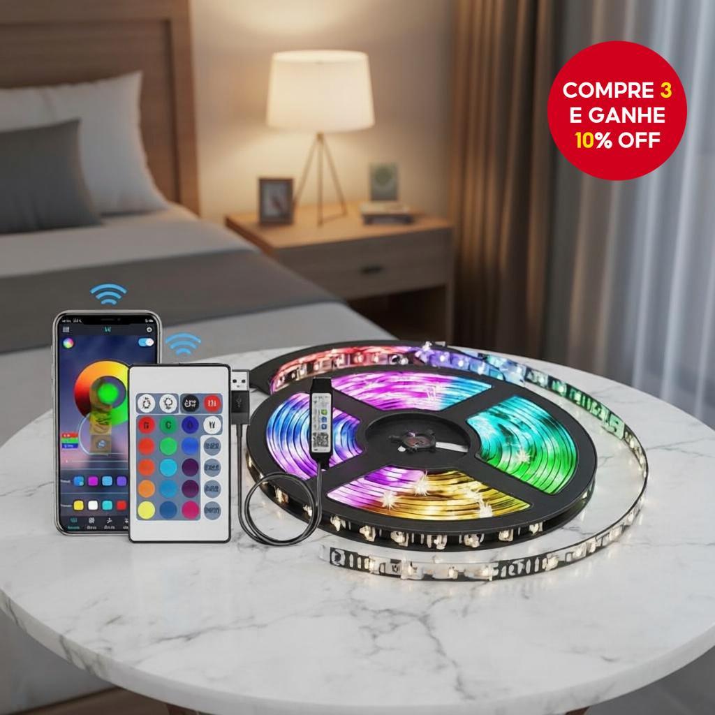 Fita de LED RGB 5M 5050 5V USB, Sincronização Musical, Luz de Fundo para TV, Controle por App e Controle Remoto, Luz de