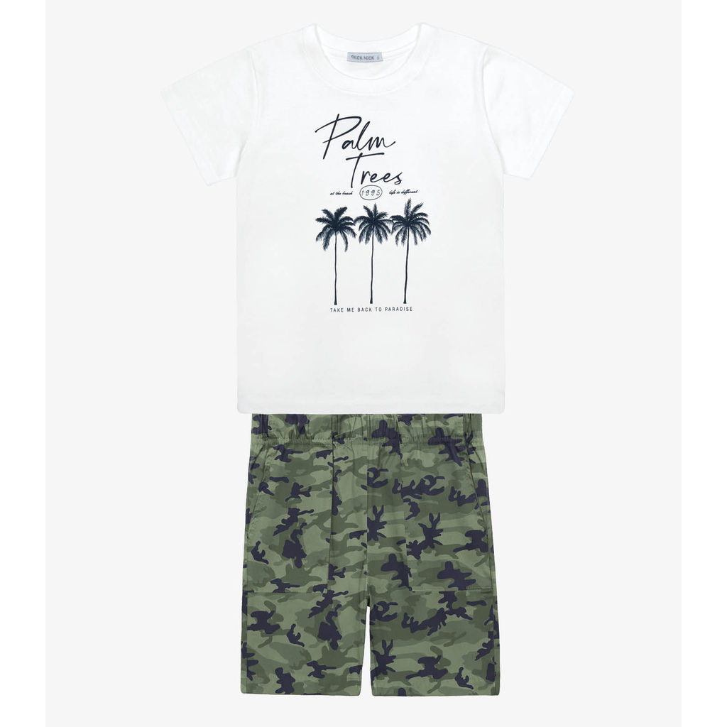 Conjunto Infantil Camiseta Com Bermuda Trick Nick Branco