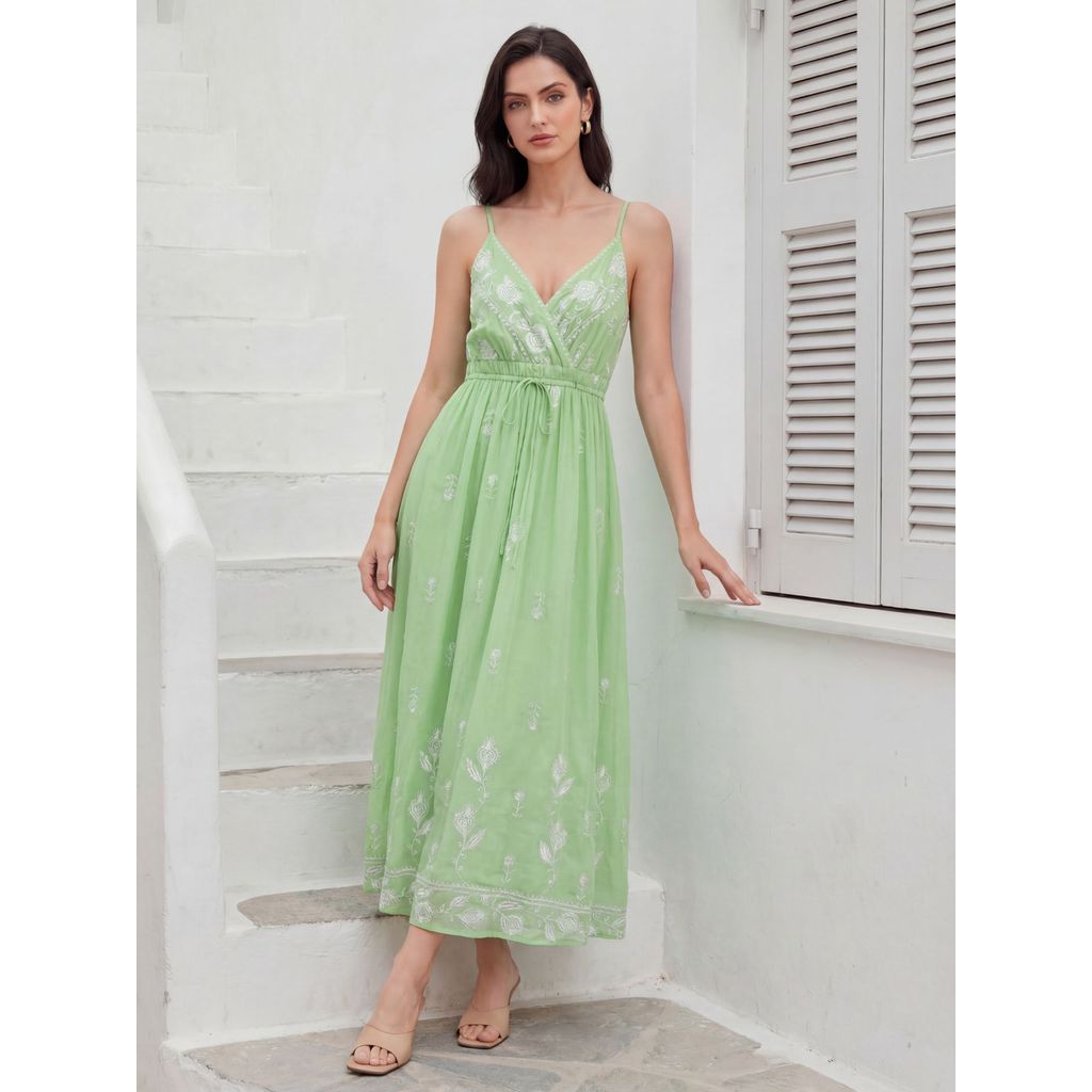 REF: N0434 - Vestido longo de alça com decote em V e estampa floral.