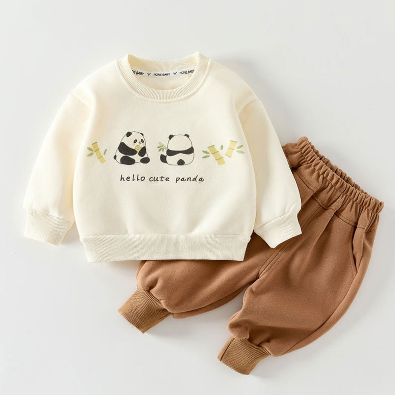 [Crotch de uso duplo] outono inverno bebê velo moletom terno bonito dos desenhos animados bebê Casual roupas esportivas 