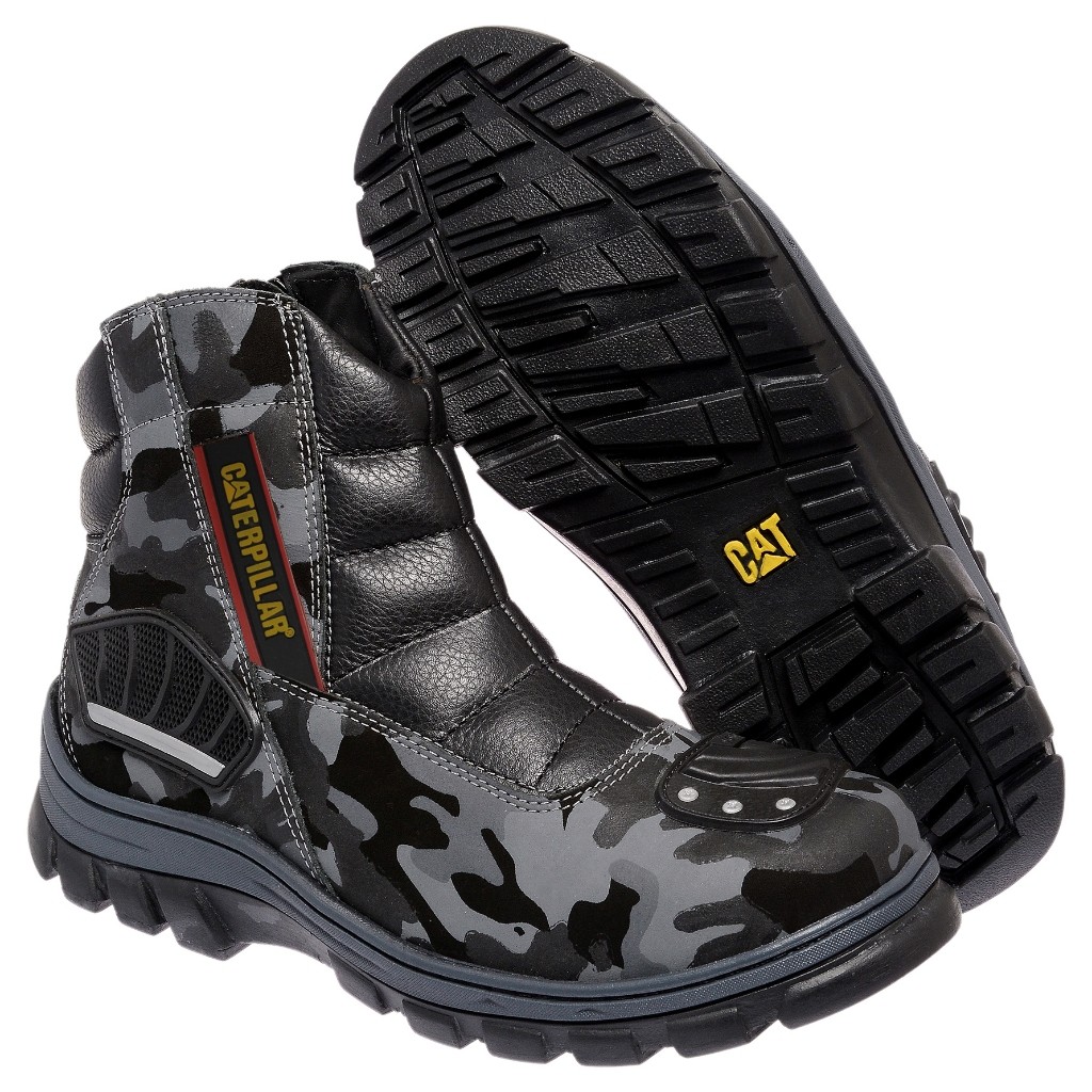 Bota Coturno Caterpillar Camuflada Em Couro Motociclista Masculina Ziper Cat Top!!
