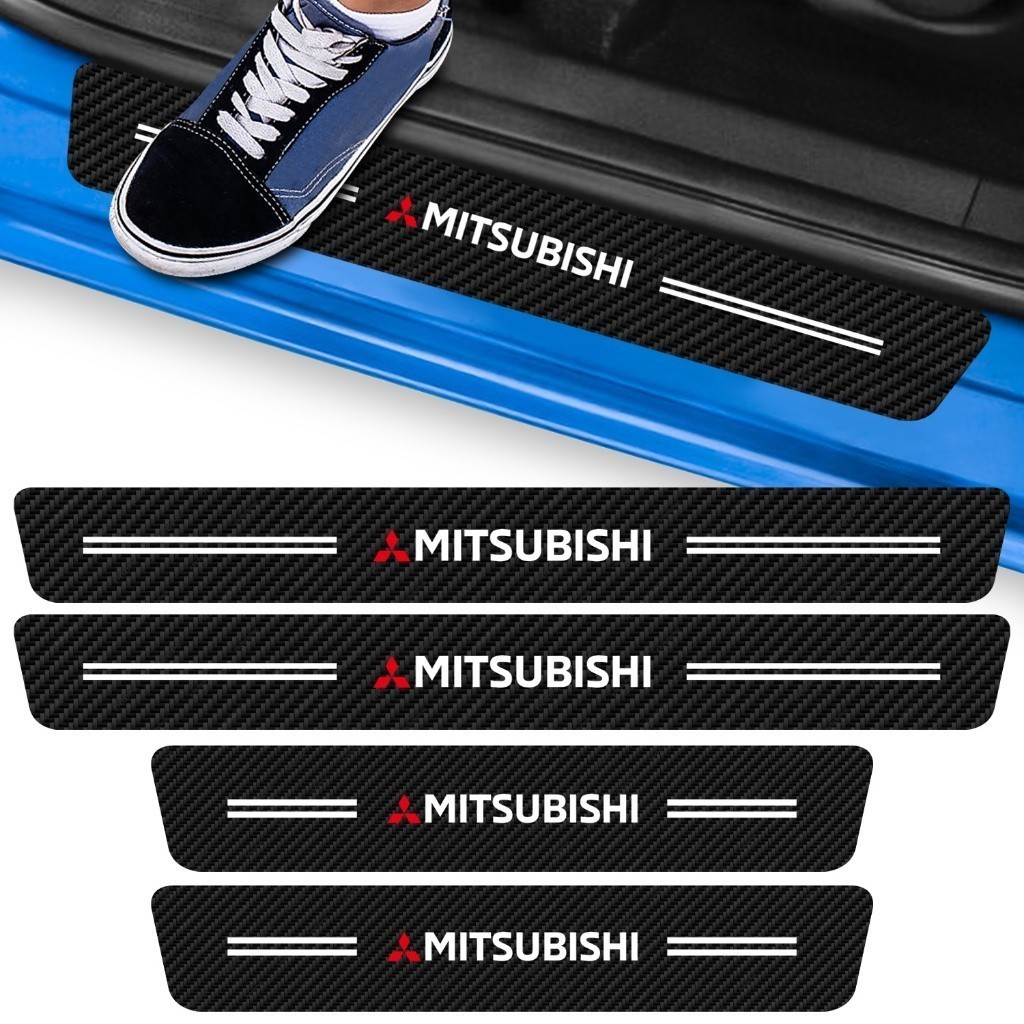 Kit 4 Peças Adesivo Soleira de Porta Carro Modelo Mitsubishi Proteção Fibra de Carbono Anti Arranhões