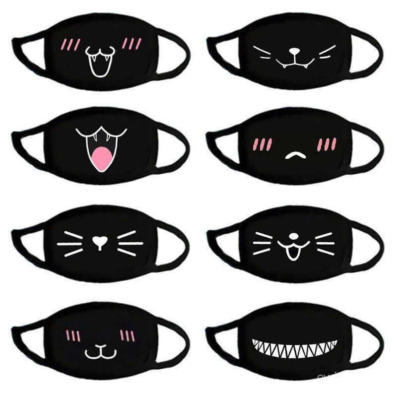 Máscara Facial Engraçada à Prova de Poeira Estilo Coreano Preta - Design Criativo de Impressão, Acessório Moderno para