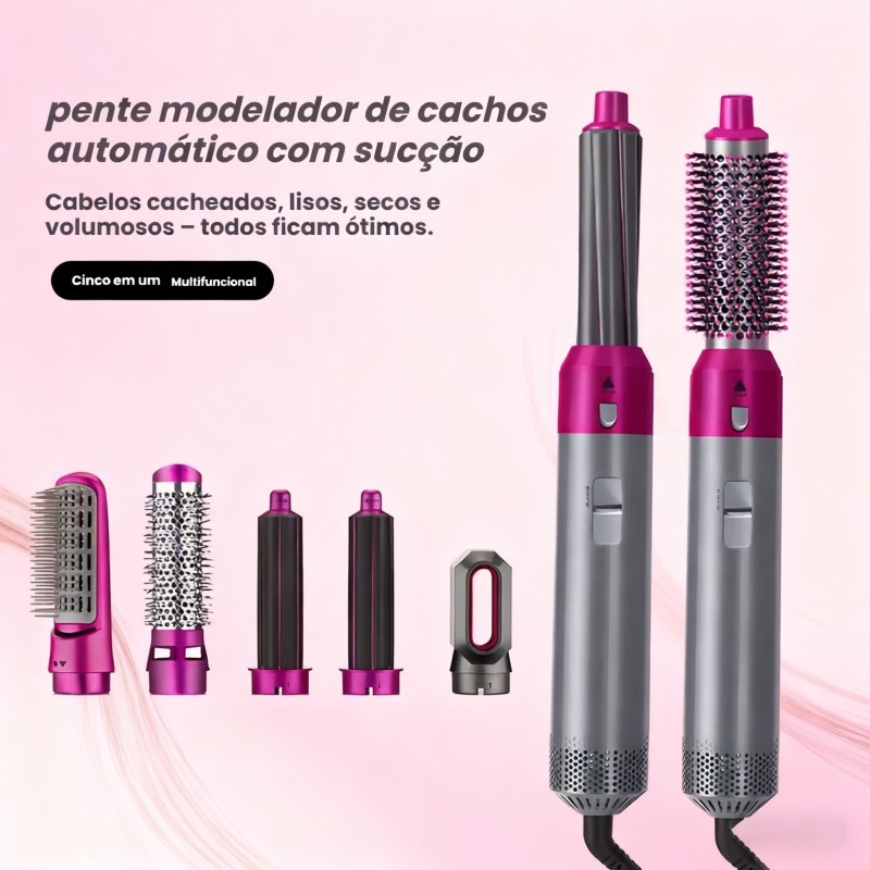 Escova Secadora Profissional de Ar Quente – 5 em 1, 110V/220V, Pronto Entrega