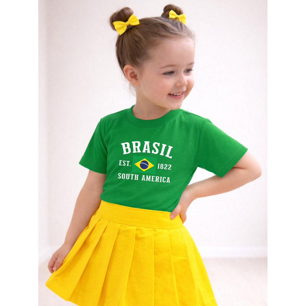 Camiseta Algodão Infantil Estampa Brasil Est 1822 1003 Copa do Mundo Hexacampeão Futebol Creche