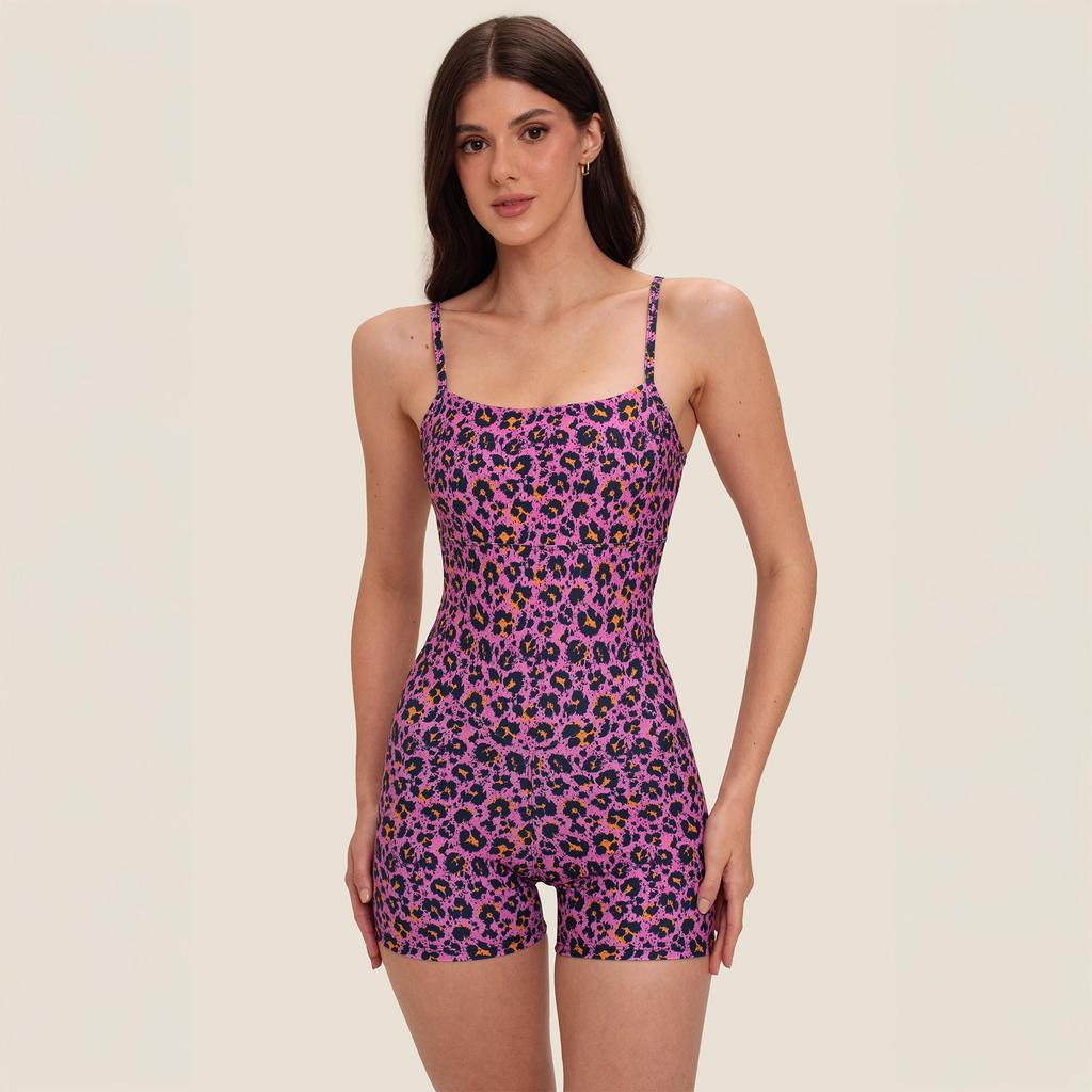 Macaquinho Basics Estampa Onça Rosa Poliamida Com Bojo