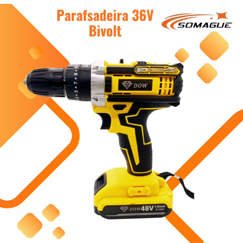Kit Furadeira E Parafusadeira Sem Fio Maleta 36v 2 Bateria Somague em Oferta na Shopee