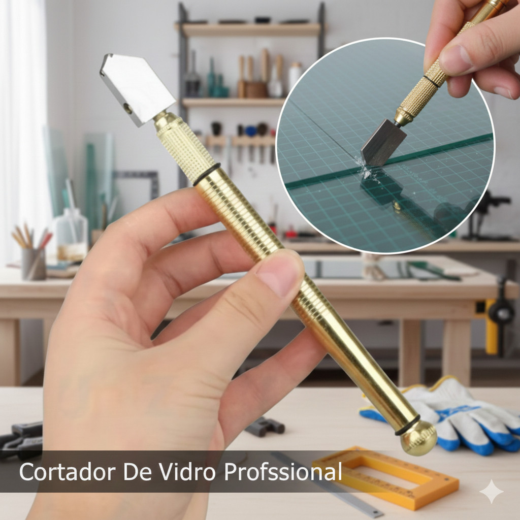 Cortador De Vidro Profissional Ferramenta Cortar Vidro Espelho Com Reservatorio/Bisnaga