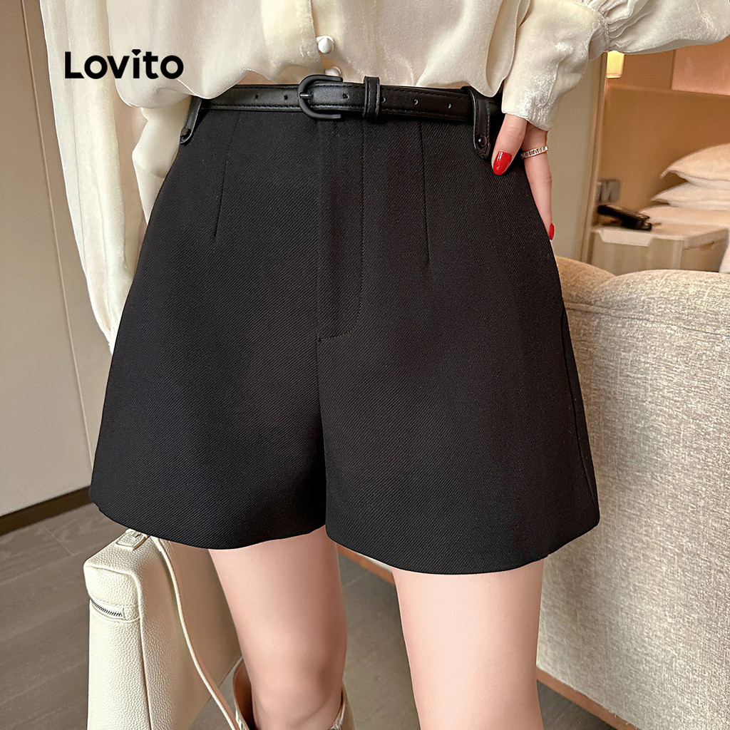 Lovito Shorts Casuais Lazer Simples Primavera/verão Preto Shorts para Mulheres LK2AD1115 em Oferta na Shopee