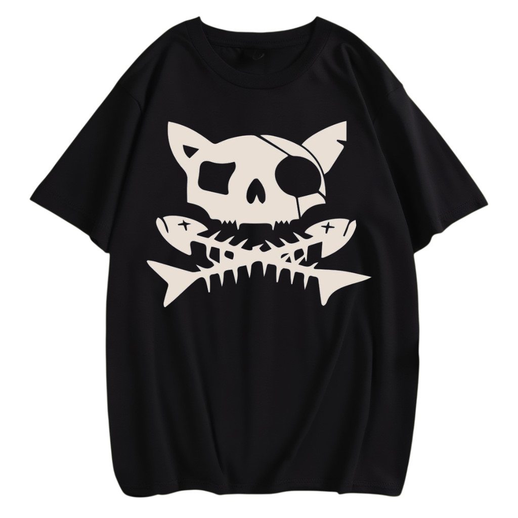 Camisa Gato Pirata Caveira Regular Disponivel Em  Oversized E Plus Size