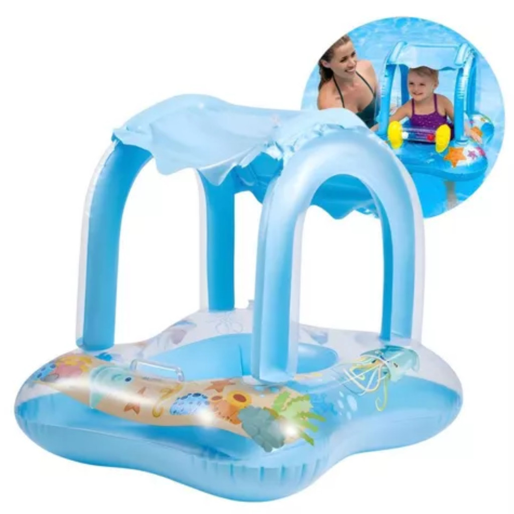 Boia de Bebê Infantil Baby Bote com Fralda e Cobertura Tapa Sol Brinquedo de Piscina