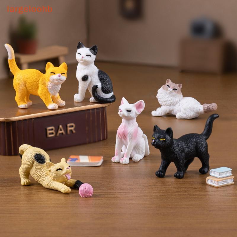 [largeloohb] 3/6 Pcs DIY Micro Paisagem Resina Ornamento De Gato Animal Miniatura Decoração De Jardim De Fadas Estatueta