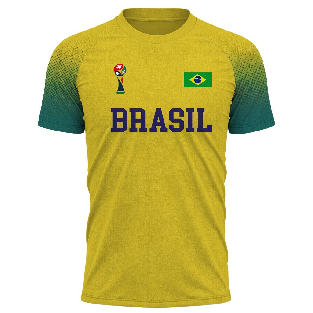 Camiseta Masculina 3D Poliéster Time Futebol Copa Jogo Mundial Estampa Full Verde Amarelo
