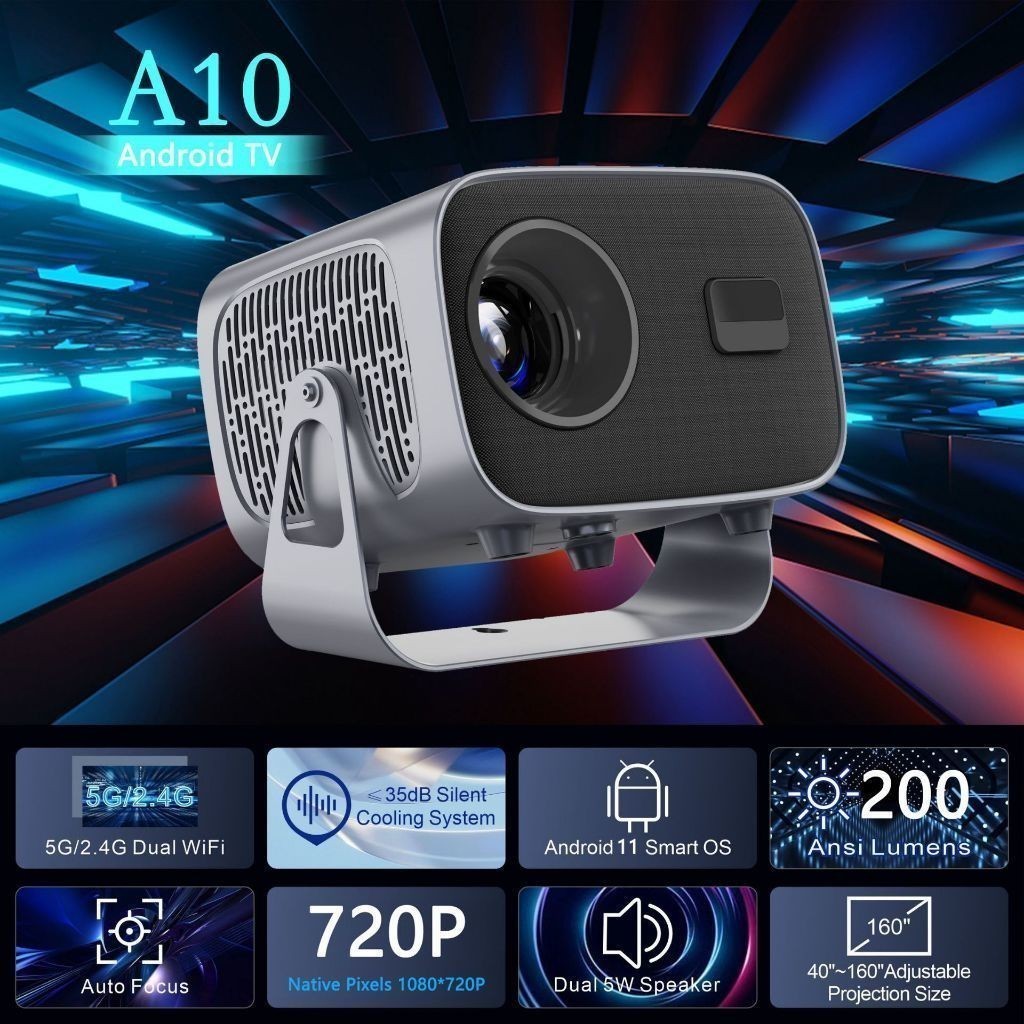 Projetor A10 Android 13.0 TV 4K WIFI 6.0 Bluetooth Cinema Portátil Escritório Sala