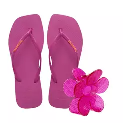 Kit Havaianas - Chinelo Havaianas Slim Square Logo Pop Up + Presilha de Cabelo Havaianas