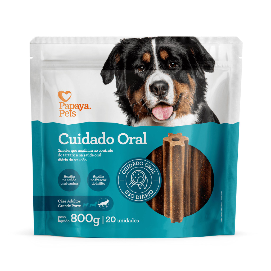 Petisco Cuidado Oral para Cães de Grande Médio Pequeno Porte Papaya Pets