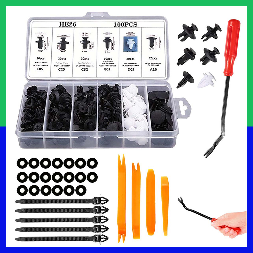 Kit de clipe e prendedor para carro, incluindo ferramenta de desmontagem e organizador