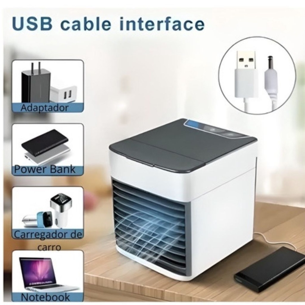 Mini Ar Condicionado Portátil Arctic Air Cooler Umidificador Climatizador Luz Led USB / Ar puro