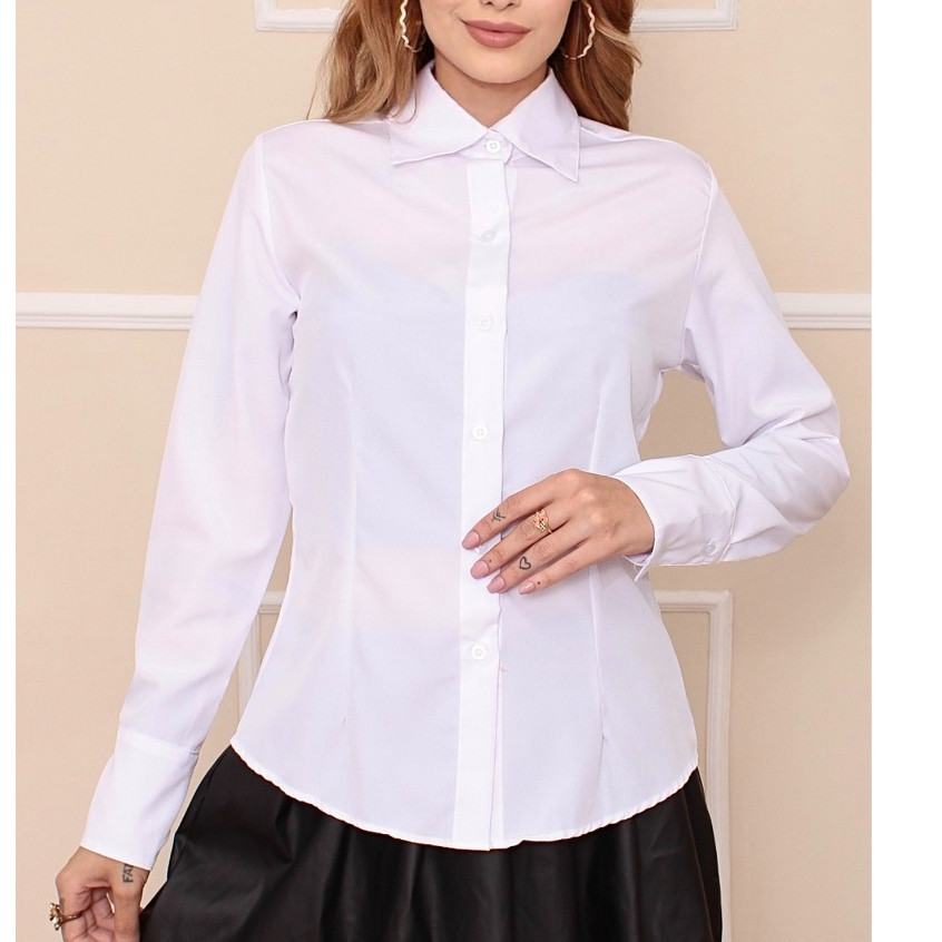 Camisa social tactel elastano  manga longa Lisa sem babado no ombro  Moda Feminina  blogueira