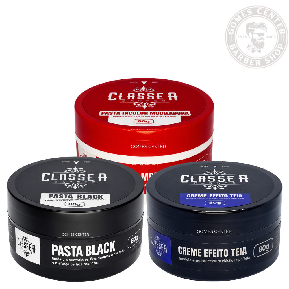 Kit 3 Pastas/Creme/Pomada: Incolor (Efeito Molhado) + Black + Teia (Seco) - Classe A Barber For Men Fox 80g Cada em Oferta na Shopee