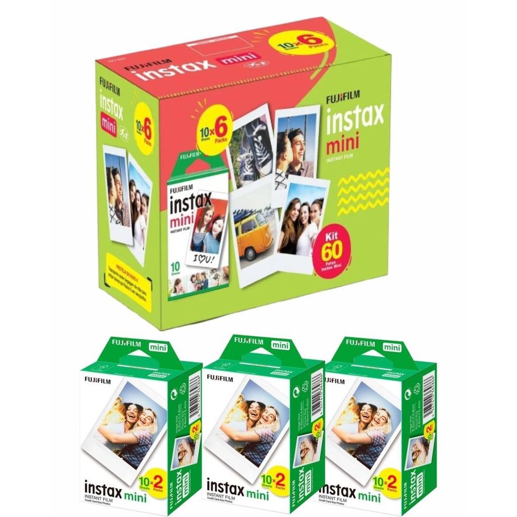 Kit 60 Fotos Filme Instax Mini Para câmeras e Impressoras Instax Mini