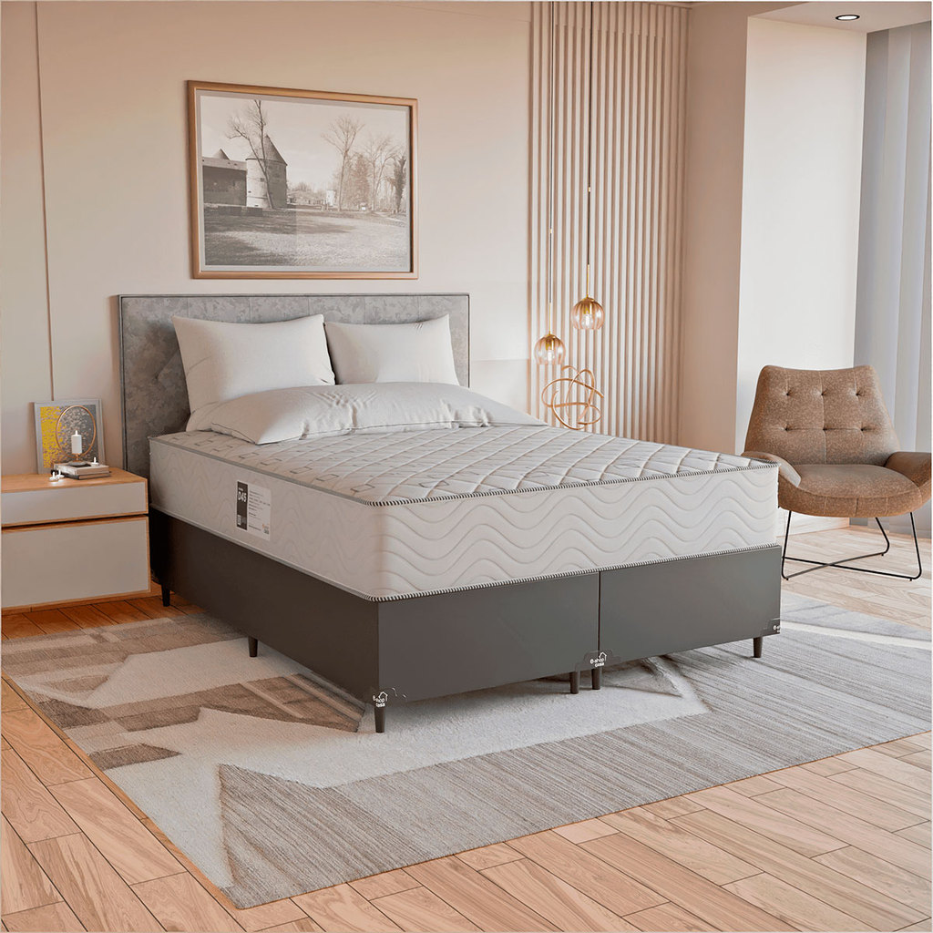 Cama Box Queen + Colchão Prime Espuma D45 Couro Preto