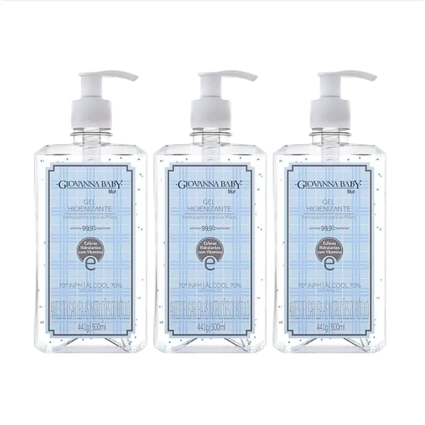 Kit Giovanna Baby Álcool Gel Blue 3 unid 500ml