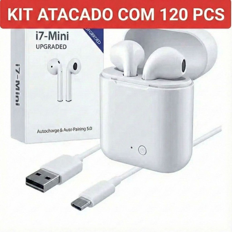 Kit 120pcs Fone de Ouvido Sem Fio i7 Mini TWS Bluetooth 5.0 Estéreo com Microfone Case de Carga Atacado