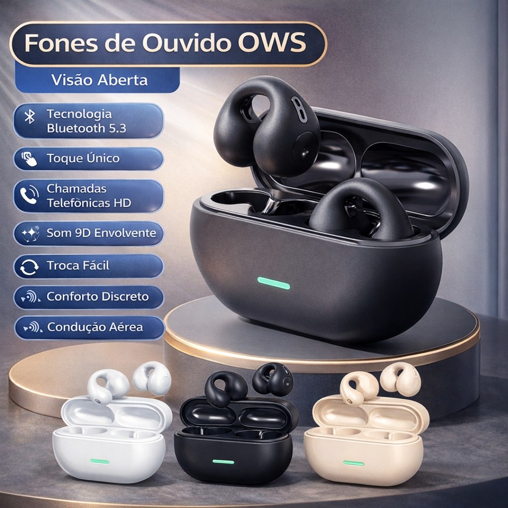 Fone de Ouvido OWS Clip Aberto Bluetooth 5.3 Sem Fio Esportivo com Estojo para Android iOS em Oferta na Shopee