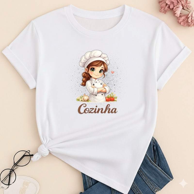 Camiseta Cozinheira Chef Feminina Infantil e Adulto Estampa Fofa Cozinha Profissional P ao GG 2 ao 16 em Oferta na Shopee