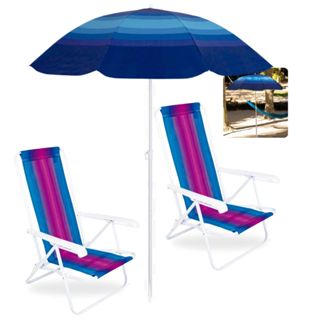 Kit Guarda Sol 1,50 M Colorido Fashion + 2 Cadeiras de Praia Reclináveis em Aço Coloridas em Oferta na Shopee