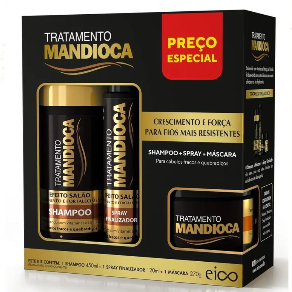 KIT EICO MANDIOCA SHAMPOO 450ML+ SPRAY 120ML + MASCARA 270G
