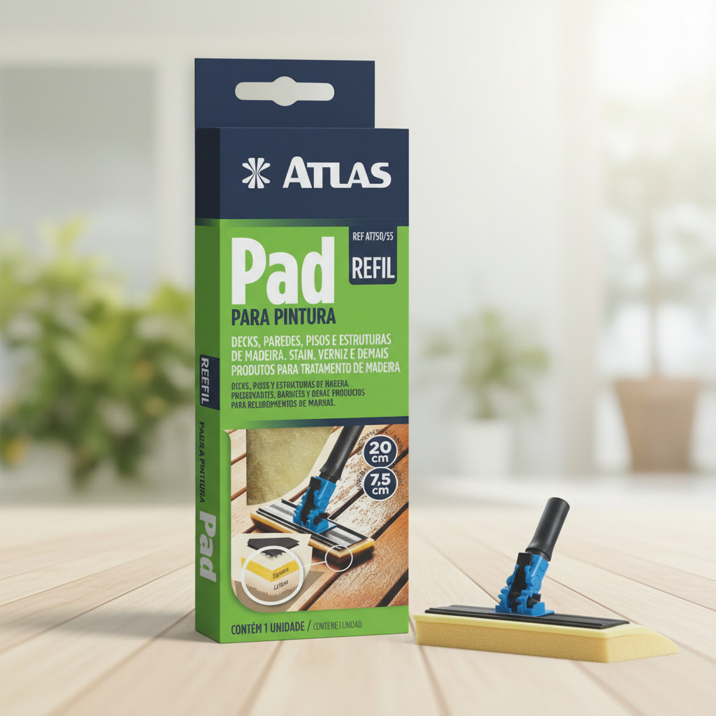 Atlas - Refil de PAD para Pintura de Espuma Poliéster de Lã Sintética, Tamanho 20x7,5cm
