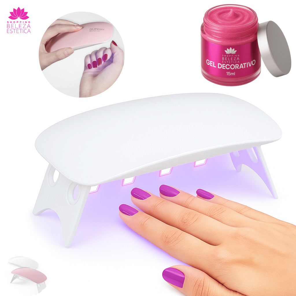 Mini Cabine UV LED Sun Mini 6W Portátil Secagem Rápida Unha Gel Esmalte + Gel de Brinde Profissional Manicure