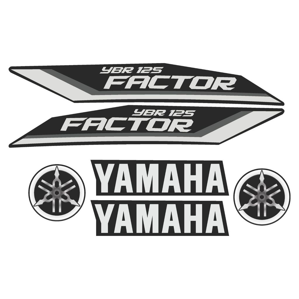 Kit com 6 Adesivos para Moto Yamaha Factor YBR 125 Cinza 2011 em Vinil Premium Laminado